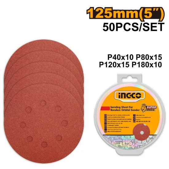 [AKRS1250511] 50pcs P(40,80,120,180) 125mm ورق حفة دائري للحفافة