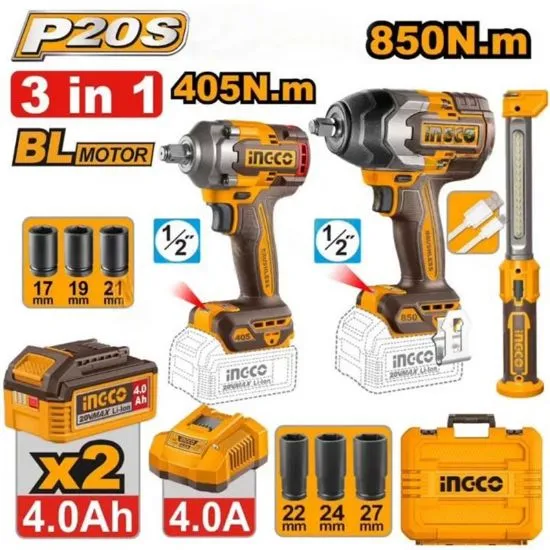 [COSLI251085] 20V 3Pcs 2Batt+Char+Box مجموعة فرد شد عزق 850+405 نيوتن