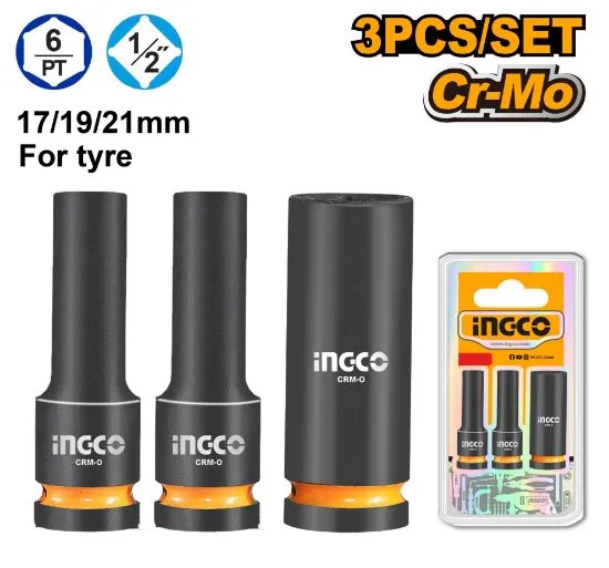 [HKISSD12042L] 3 Pcs 1/2" طقم طربوش بولاد طويل