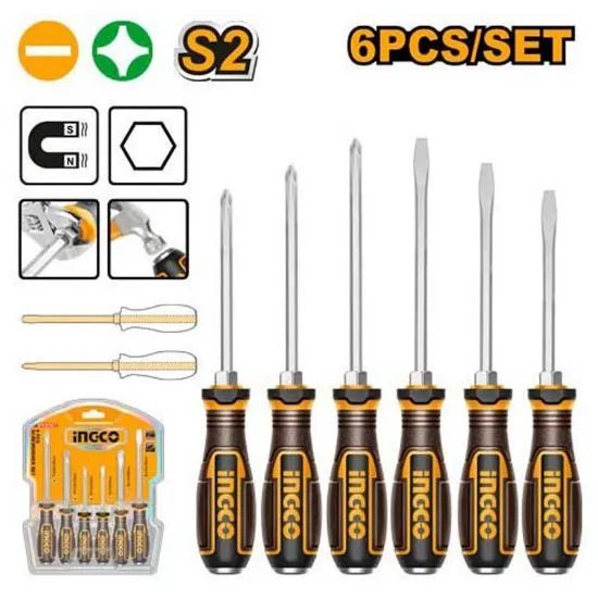 [HGTST0608] 6Pcs S2 طقم مفكات مسكة كوتشوك ضرب