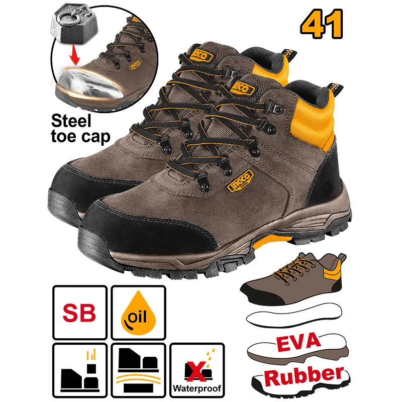 [SSH11SB.41] 41 (Safety) حذاء للعمال مخمل بني بشريط مع حماية معدنية للاصابع عالي