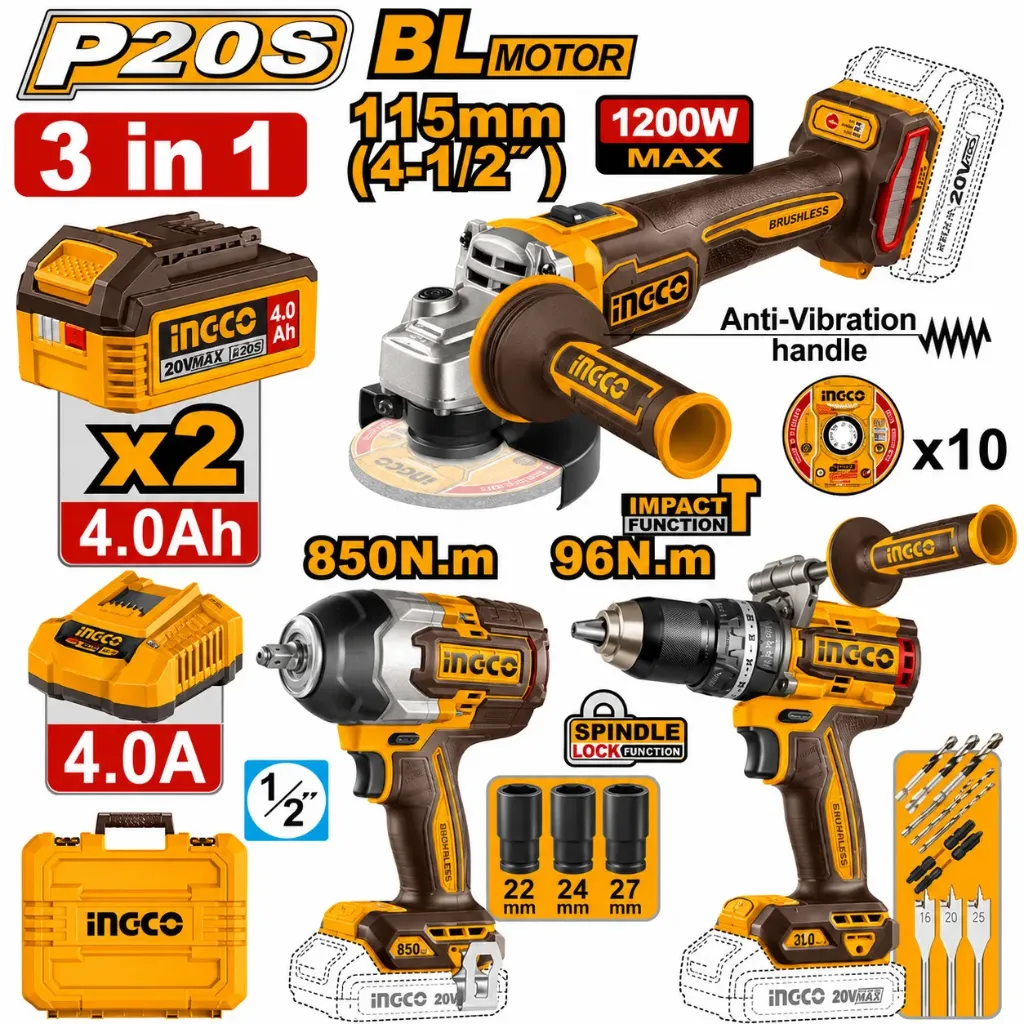 [COSLI251292] 3pcs 20V 850n.n+96n.m+1200w مجموعة فرد شد عزق + مقدح + صاروخ