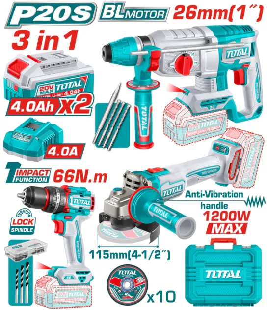 [TCKLI202598] 3Pcs 20V 2Batt 4A 26mm SDS صاروخ+مقدح بطارية رجراج +ديسكات+مقدح Price 210$