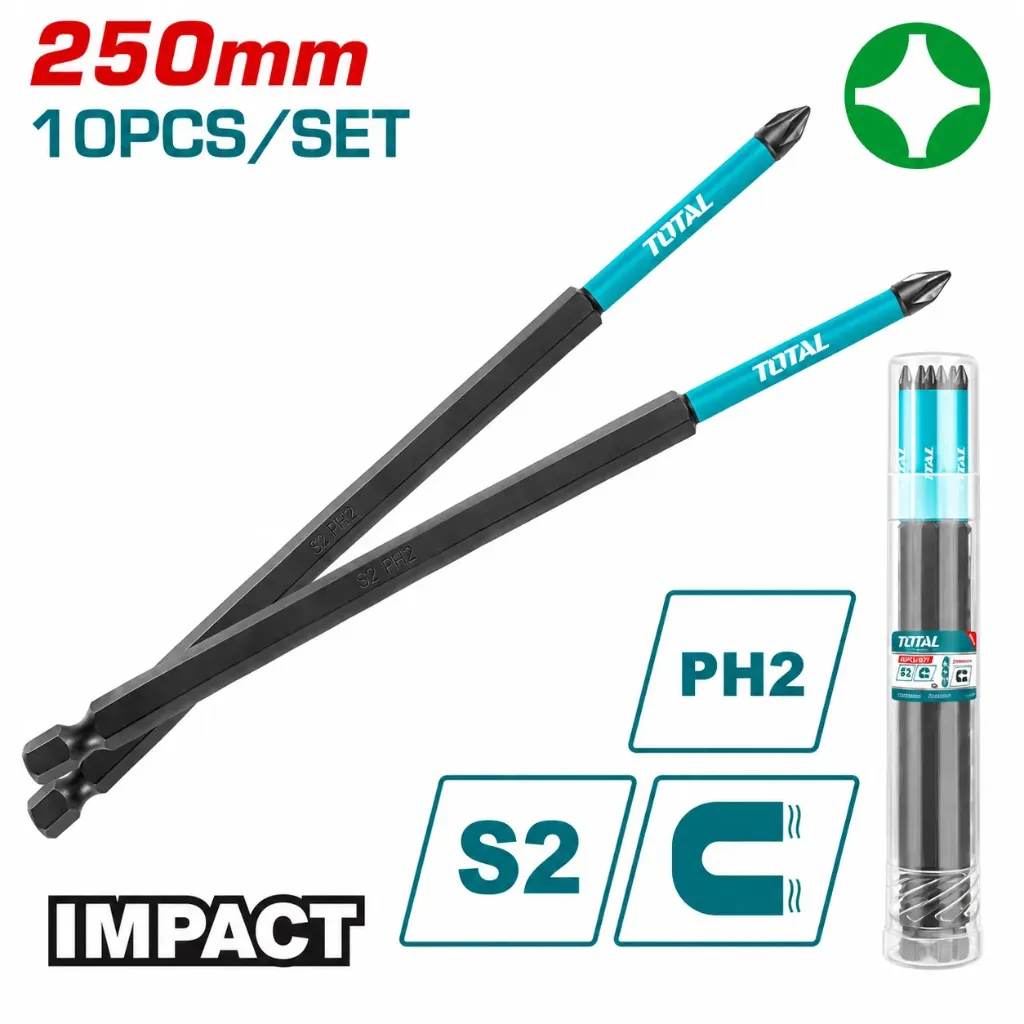 [TACIM16PH2103] 1pcs Impact PH2x250mm طقم رأس مفك مقدح طويل