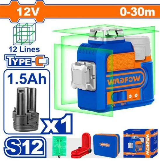 [WLE8M12] 12V 1Batt 1.5Ah 0-30mm ليزر شقلة أخضر خارجي 12 خط