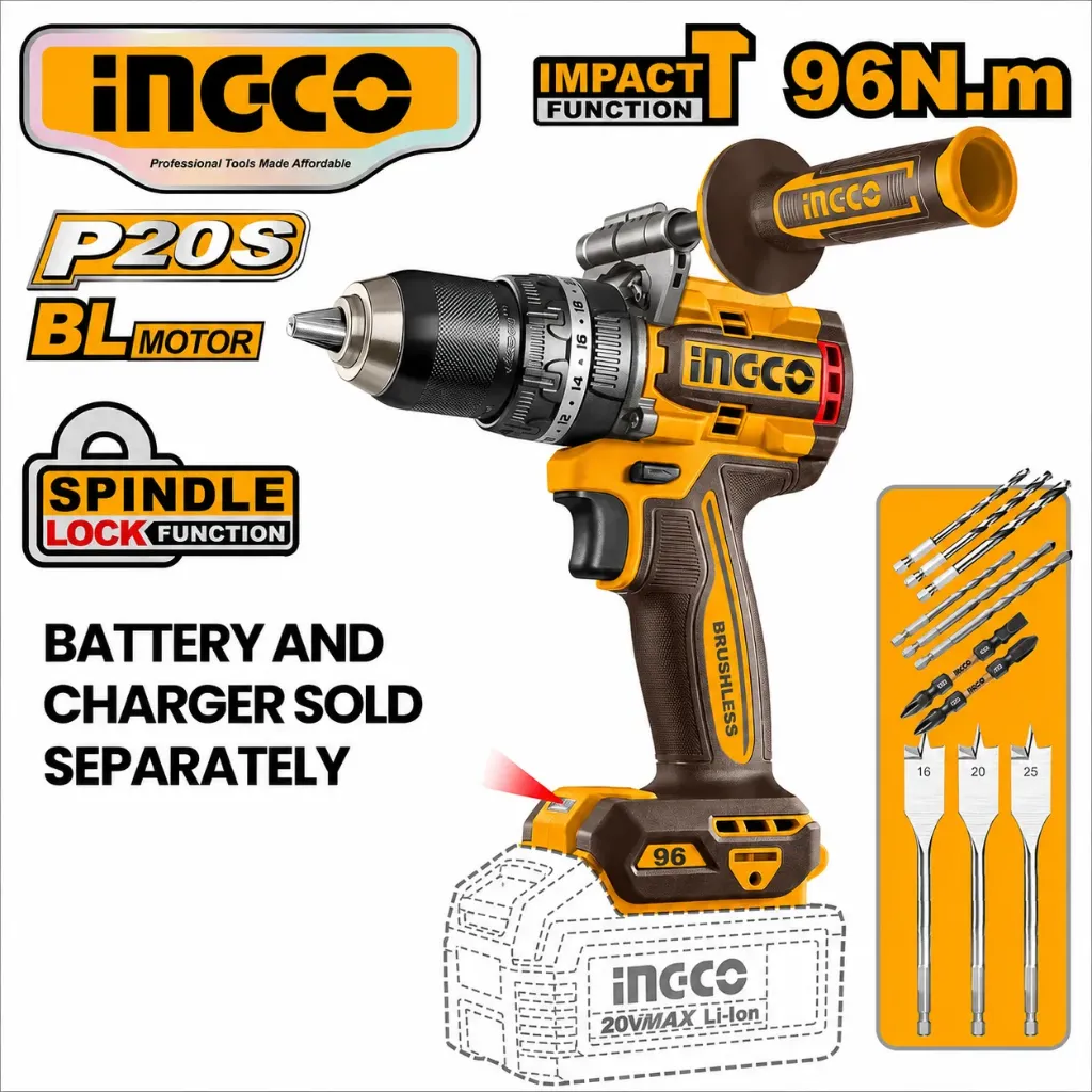 [CIDLI209685-F] Brushless Cordless Impact Drill 96n.m فدار Price 79.40$