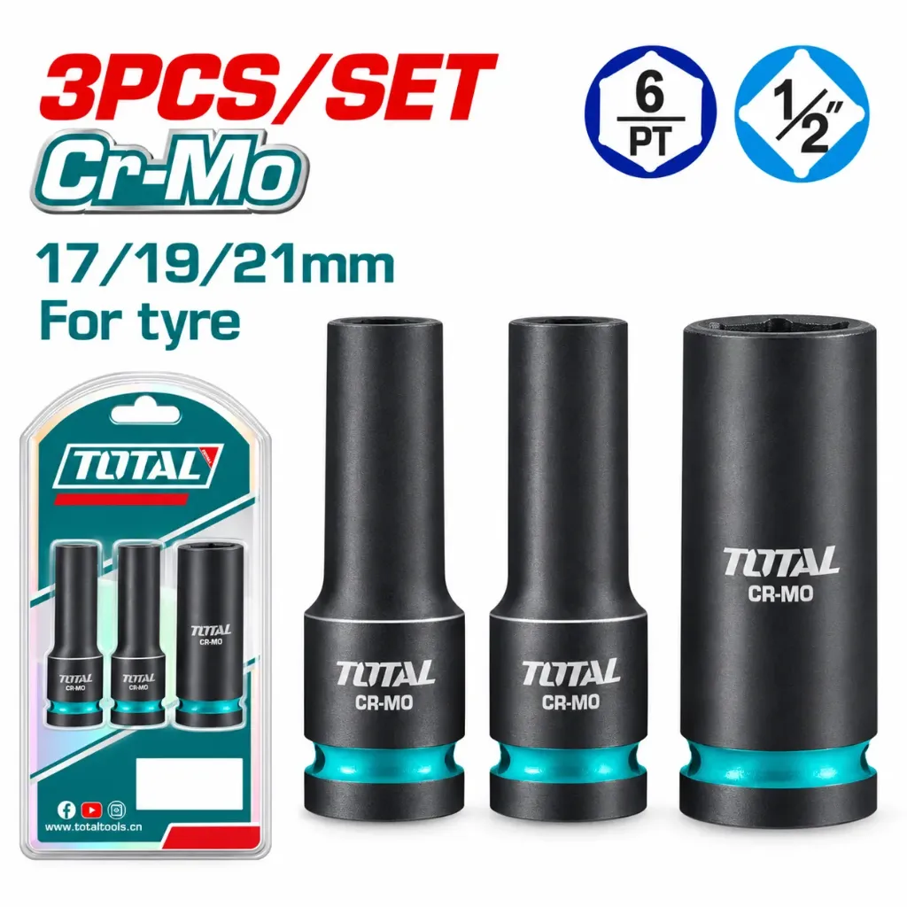 [THKISD12042L] 3Pcs 1/2"(17,19,21mm) Impact طقم طربوش غميق صناعي