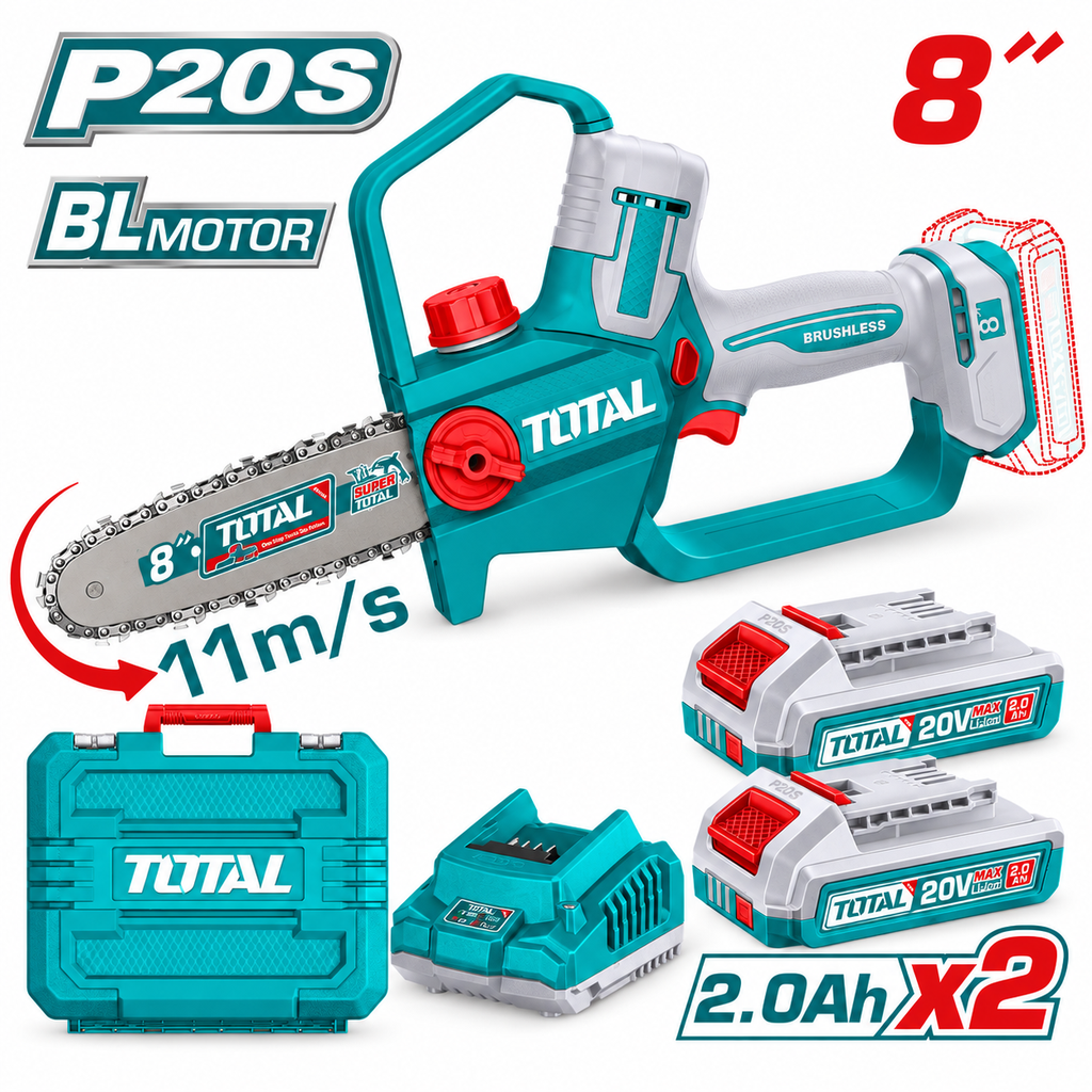 [TGSLI20882] 20V 2Batt + Charge 8" منشار حطب بطارية]