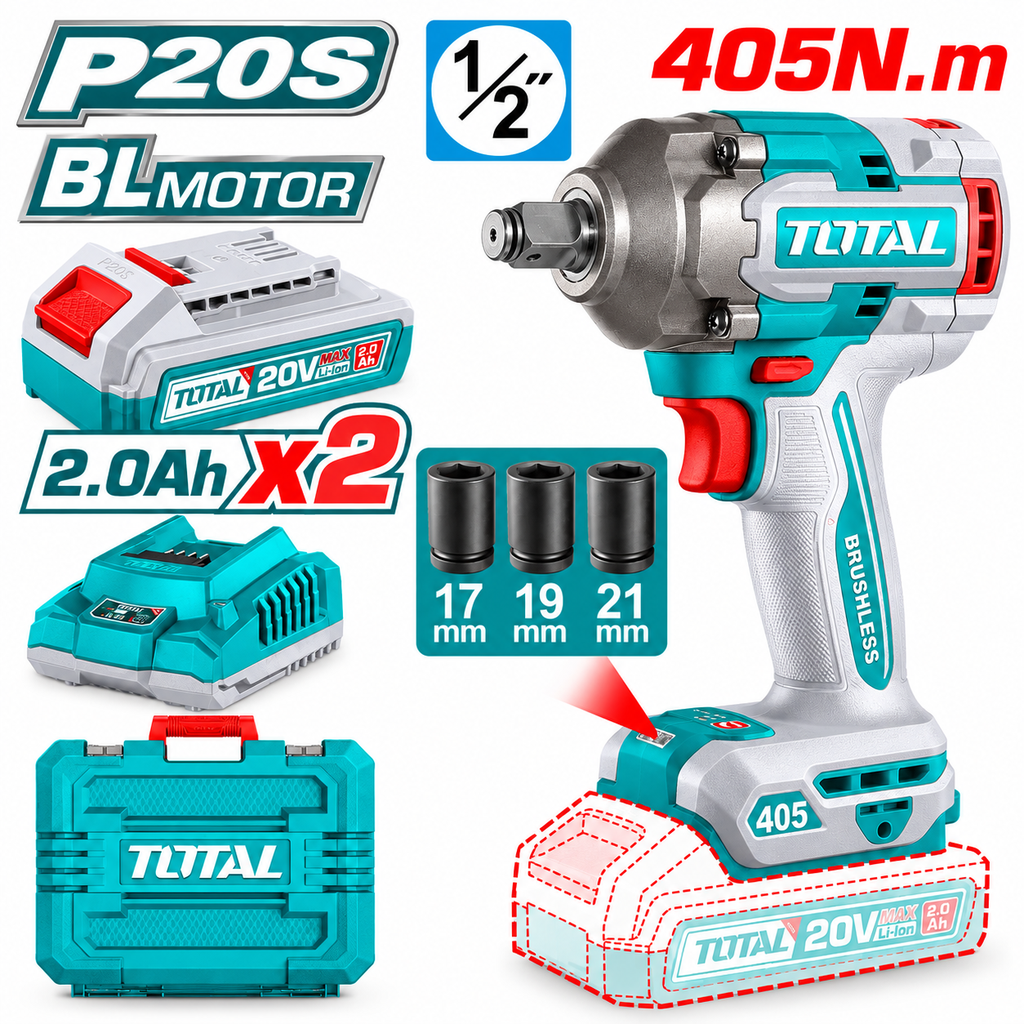 [TIWLI2045] 20V 405N.m 1/2'' 2Batt+1Charg فرد شد طربوش صناعي