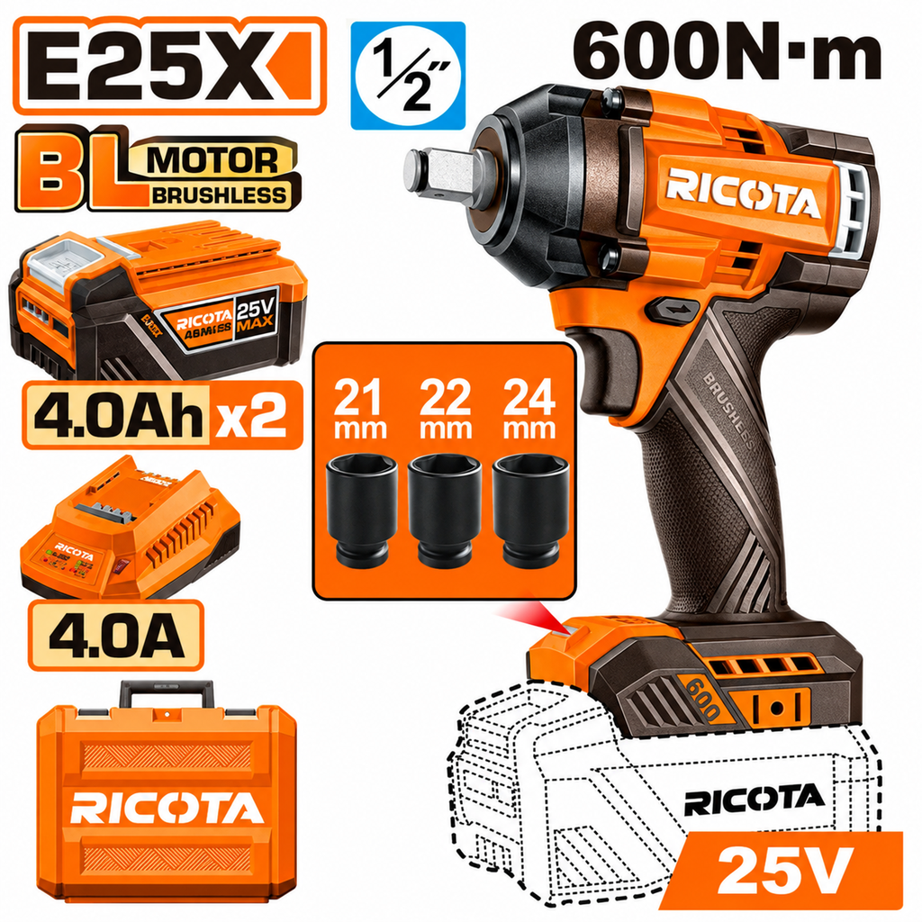 [RLEWH25600] 25V 2Batt 4Ah+Box 600N.m فرد شد عزق بطارية صناعي