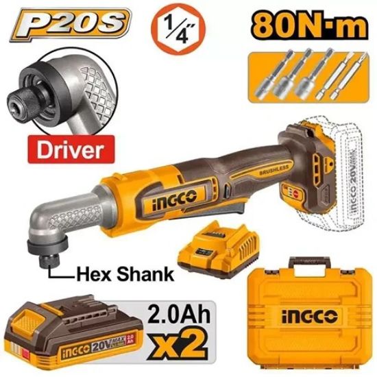 [CAIRLI208] 20V 2Batt 2Ah+Char+Box Hex 80N.m 1/4" مسكة فك براغي طقطاق زاوية بطارية