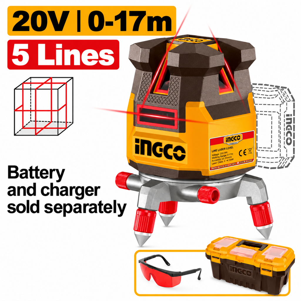 [HLL305206] 20V 0~17m ليزر شقلة خمس خطوط احمر